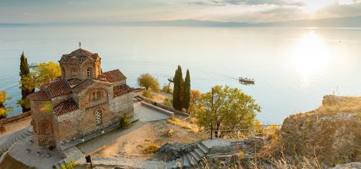 Die Kirche St. Johannes bei Ohrid, Nord-Mazedonien.