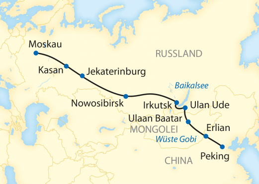 Reiseroute: 16-tägige Sonderzugreise von Peking durch die Mongolei zum Baikalsee und weiter nach Moskau