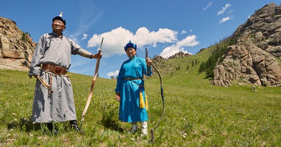 Traditionelle Bogenschützen, Mongolei