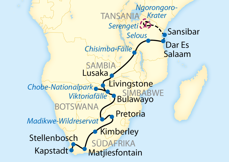 Exklusiv-Charter von Dar Es Salaam bis Kapstadt (2024/2025)