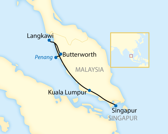 Karte für Malaysia und Singapur- Bahnreise mit Eastern und Oriental Express