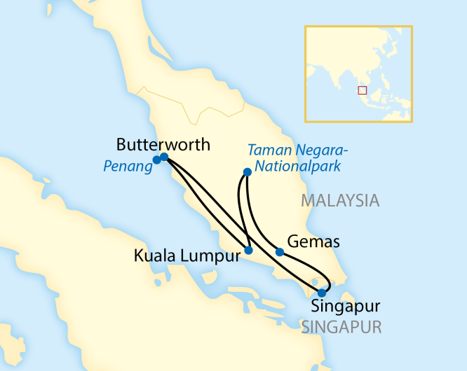 Karte für Malaysia und Singapur- Bahnreise mit Eastern und Oriental Express 2857