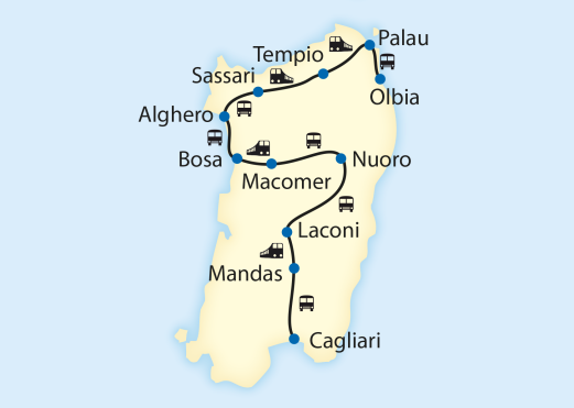 Sardinien Reiseroute Norden nach Süden Sardinien Reiseroute Norden nach Süden
