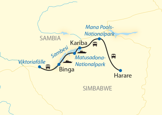 13-tägige Schiffsreise in Simbabwe mit 5-tägiger Hausbootfahrt auf Sambesi und Kariba-See 13-tägige Schiffsreise in Simbabwe mit 5-tägiger Hausbootfahrt auf Sambesi und Kariba-See