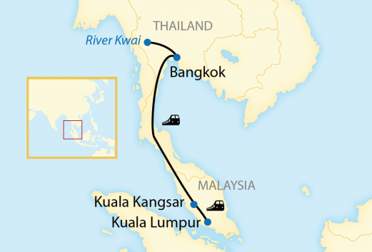 Reiseroute: 3-tägige First Class Zug-Erlebnisreise durch Thailand und Malaysia von Bangkok nach Kuala Lumpur