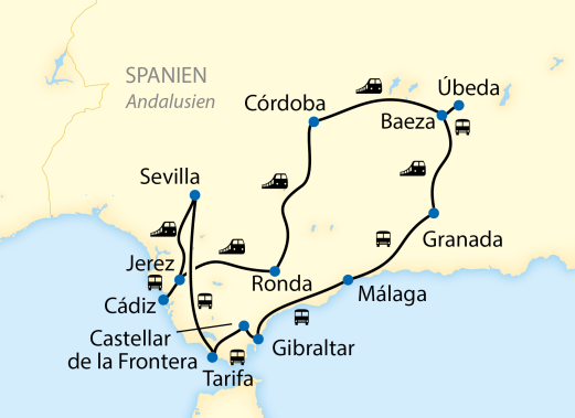 Reiseroute: 11-tägige Zug-Erlebnisreise mit dem legendären Al Ándalus durch Andalusien