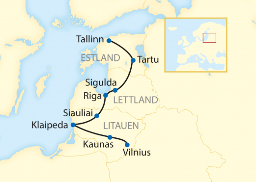Reiseroute: 10-tägige Zug-Erlebnisreise durch Litauen, Lettland und Estland