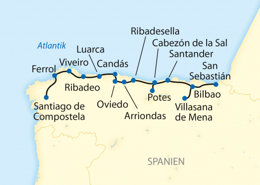 Reiseroute: 8-tägige First-Class Zugreise von San Sebastián nach Santiago de Compostela