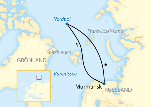 Reiseverlauf: 13-tägige Expeditions-Kreuzfahrt mit dem stärksten Eisbrecher der Welt zum Nordpol