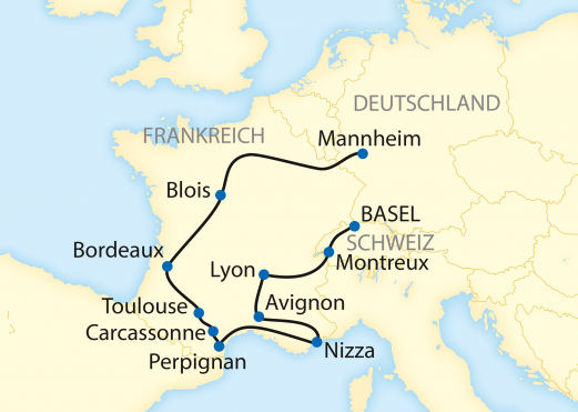 Reiseroute: 12-tägige Zug-Erlebnisreise durch Frankreich