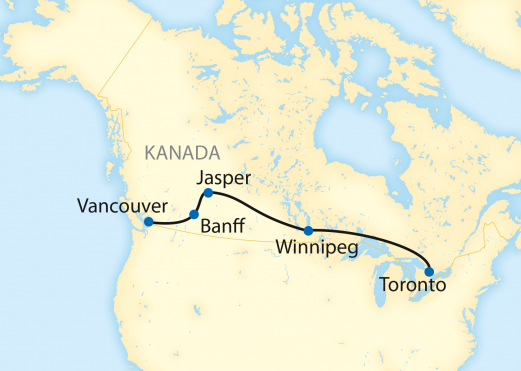 Reiseroute: First Class Zug-Erlebnisreise durch Kanada