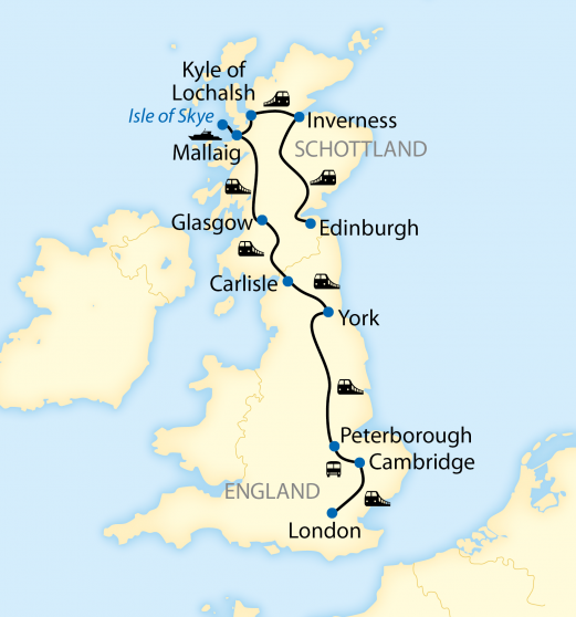 Reiseroute: 10-tägige Zug-Erlebnisreise durch Großbritannien