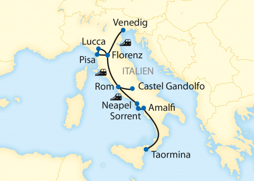Reiseroute: 12-tägige Zug-Erlebnisreise durch ganz Italien – Von Venedig bis nach Sizilien