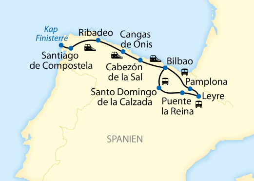 Verlauf Ihrer Spanien-Reise: 12-tägige Erlebnisreise mit dem Costa Verde Express auf den Spuren der Jakobspilger