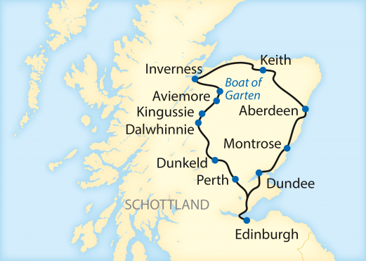 Reiseroute: 3-tägige Zug-Erlebnisreise in die schottischen Highlands