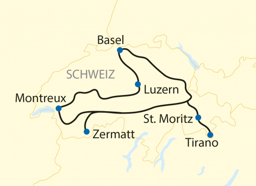 Reiseverlauf: 8-tägige First Class Zug-Erlebnisreise auf den schönsten Bahnstrecken der Schweiz