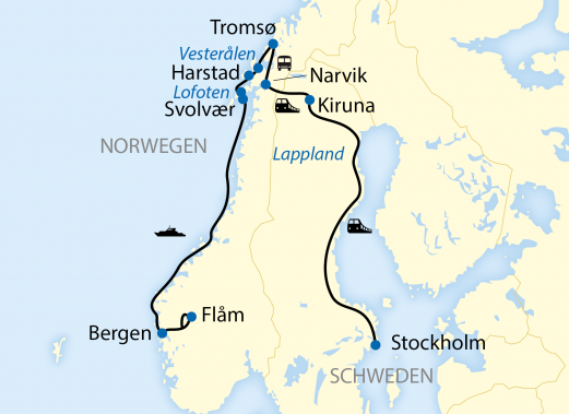 Verlauf Ihrer Reise: 14-tägige Erlebnisreise  in Schweden und Norwegen
