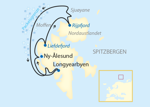 Reiseroute: 10-tägige Expeditions-Kreuzfahrt im Nordpolarmeer Reiseroute: 10-tägige Expeditions-Kreuzfahrt im Nordpolarmeer