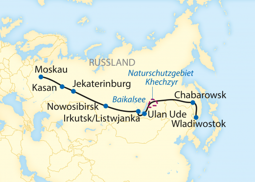 Reiseroute: 22-tägige Individualreise im Transsib-Linienzug von Wladiwostok nach Moskau