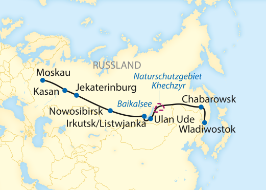 Reiseroute: 22-tägige Individualreise im Transsib-Linienzug von Wladiwostok nach Moskau