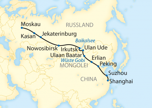 Reiseroute: 20-tägige Sonderzugreise von Shanghai über Peking nach Moskau