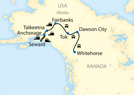 Reiseroute: 14-tägige Zugreise durch Alaska
und Kanada