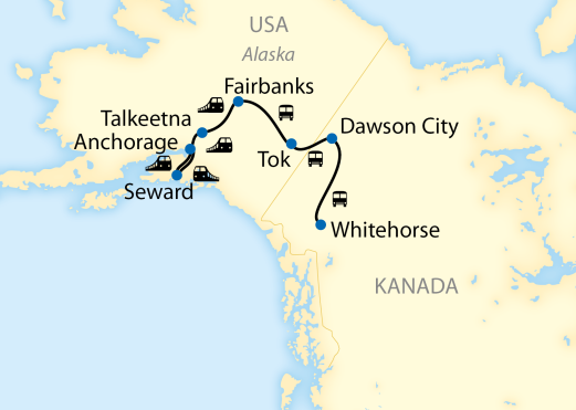 Reiseroute: 14-tägige Zugreise durch Alaska
und Kanada
