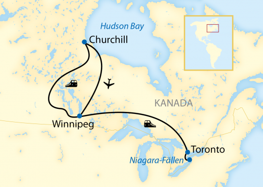 Reiseroute: 13-tägige Zug-Erlebnisreise durch Kanadas unbekannten Norden
