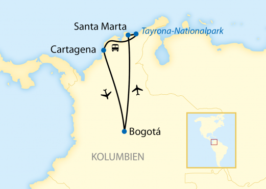 Reiseroute: Vor- oder Verlängerungsreise nach Kolumbien, kombinierbar mit 1.000 Meilen auf dem Amazonas
