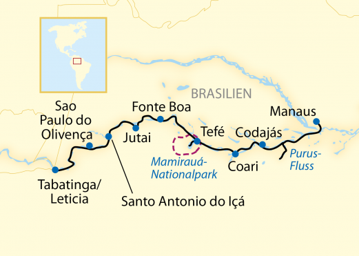 Reiseroute: 16-tägige Schiffsreise mit 13-tägiger Flusskreuzfahrt auf dem oberen Amazonas