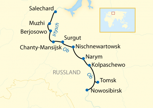 Reiseroute: 17-tägige Schiffsreise in Russland mit 15-tägiger Flusskreuzfahrt auf Ob und Irtysch