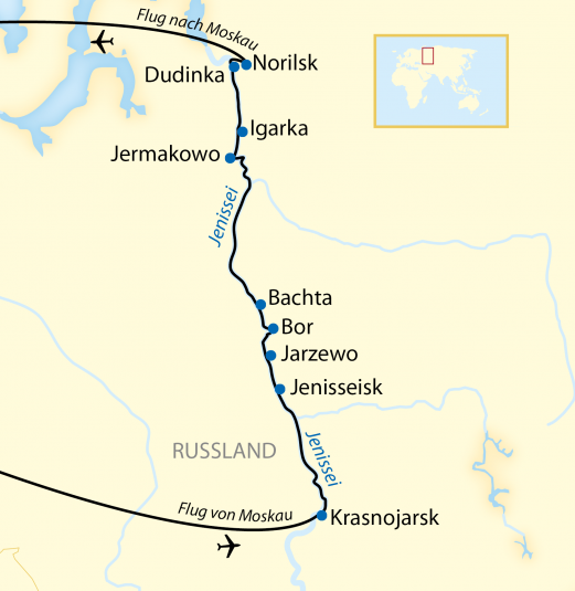 Reiseroute: 15-tägige Schiffsreise in Russland mit 11-tägiger Flusskreuzfahrt auf dem Jenissei bis zum Polarmeer
