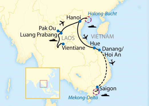 Reiseroute: 18-tägige Schiffsreise in Laos und Vietnam mit 6-tägiger Mekong-Flusskreuzfahrt