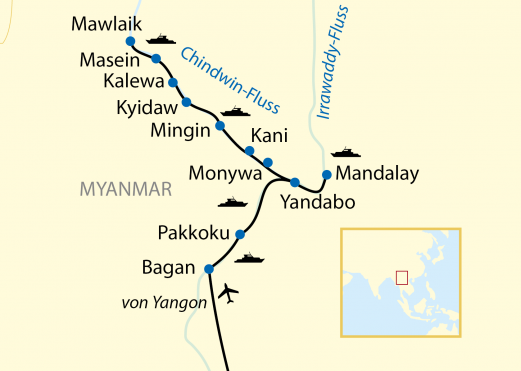 Reiseroute: 16-tägige Schiffsreise in Myanmar mit 11-tägiger Flusskreuzfahrt auf Chindwin und Irrawaddy