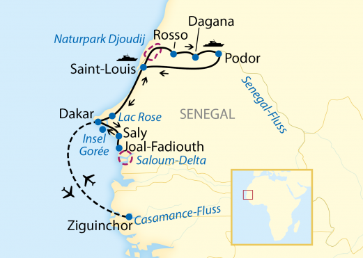 Reiseroute: 16-tägige Schiffsreise mit 7-tägiger Fahrt auf dem Senegal-Fluss