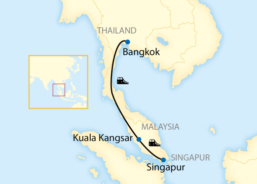 Reiseroute: 3-tägige First Class Zug-Erlebnisreise von Singapur nach Bangkok