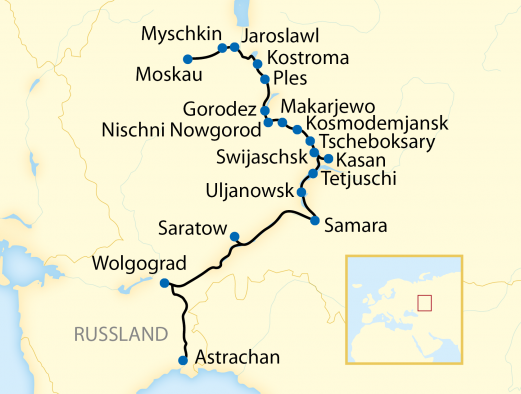 Reiseroute: 15-tägige Wolga-Russland-Flusskreuzfahrt zwischen Moskau und Astrachan