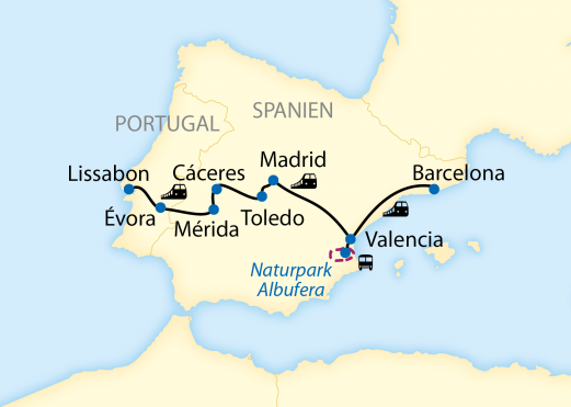 9-tägige Sonderzugreise durch Portugal und Spanien Zwischen Lissabon und Barcelona