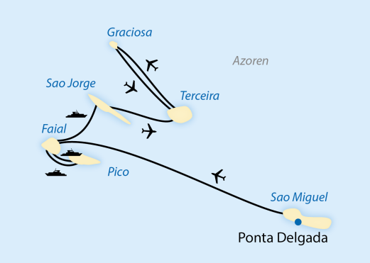Verlauf Ihrer Reise: 11-tägige Erlebnisreise in kleiner Gruppe durch die Inselwelt der Azoren