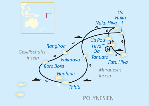 Verlauf Ihrer Schiffsreise durch Polynesien zu den Tuamotus und Marquesas Verlauf Ihrer Schiffsreise durch Polynesien zu den Tuamotus und Marquesas