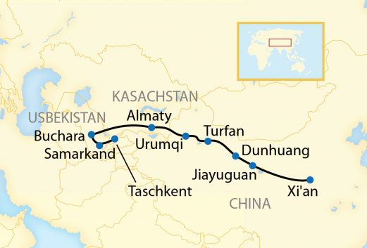 Reiseroute: 20-tägige Individualreise entlang der chinesischen Seidenstraße durch Usbekistan, Kasachstan und China