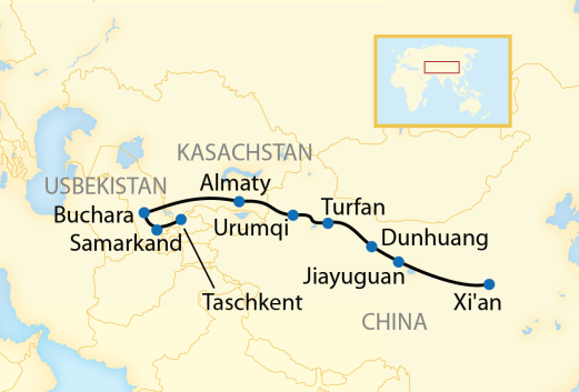 Reiseroute: 20-tägige Individualreise entlang der chinesischen Seidenstraße durch Usbekistan, Kasachstan und China