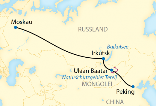 Reiseroute: 17-tägige Individualreise im Transsib-Linienzug von Moskau nach Peking mit Verlängerungsmöglichkeit Shanghai