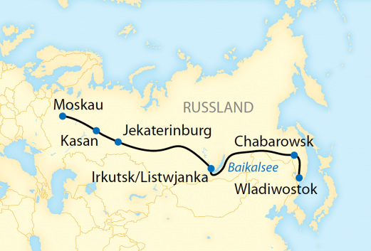 Reiseroute: 17-tägige Zug-Erlebnisreise in Russland von Moskau bis Wladiwostok