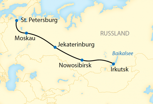 Reiseroute: 14-tägige Individualreise im Transsib-Linienzug von St. Petersburg nach Irkutsk